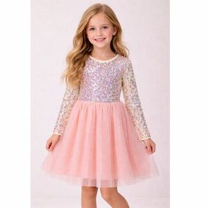 Cat & Jack Sequin Tulle Dress M 7/8 Pink Party Princess